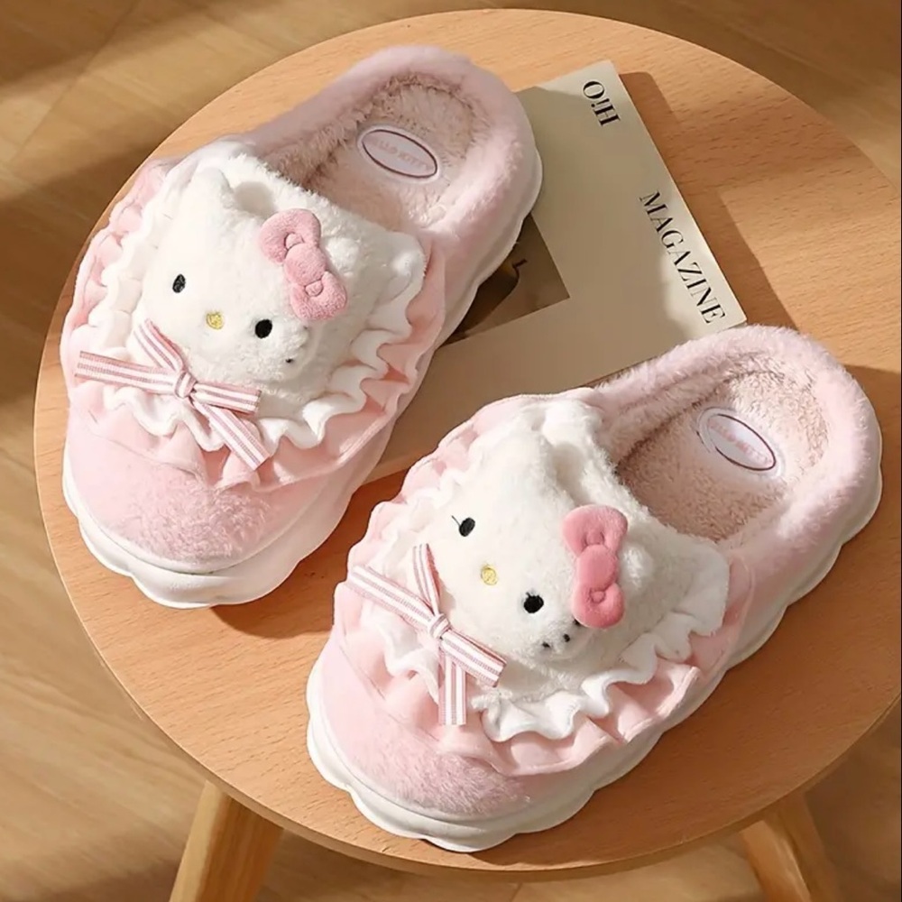Hello Kitty Slippers for Women Girls,Cute Cartoon Soft Fuzzy Slippers, N…